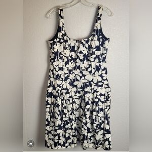 American Living Blue & White Floral Pleated Fit & Flare Women's Size 16